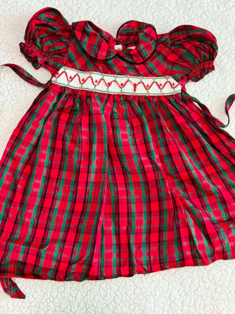 Red and Green Plaid Sundress with Smocked Waist
